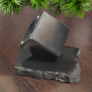 Polished Shungite Cube on Shungite Plate